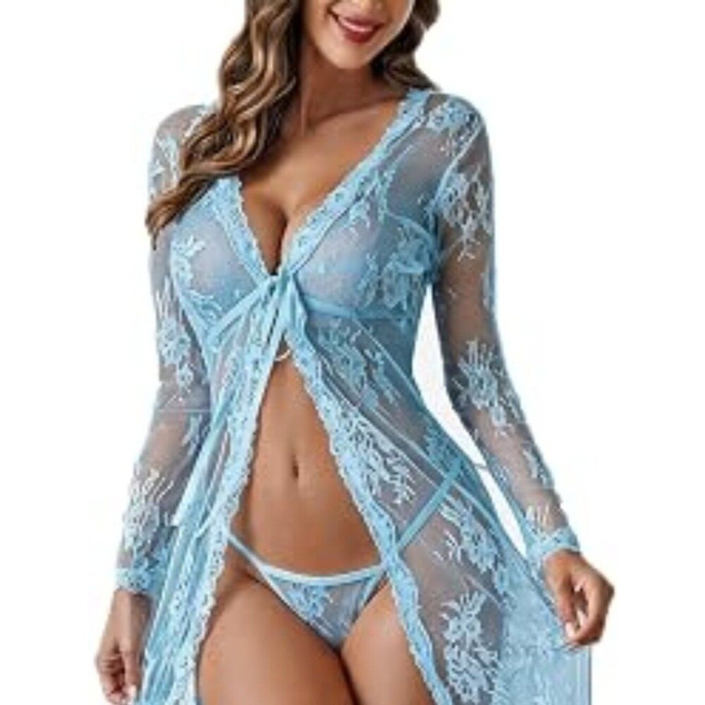 Avidlove Lace Robe Long Kimono Women's Lingerie Bridal Wedding Night Dress Sleep